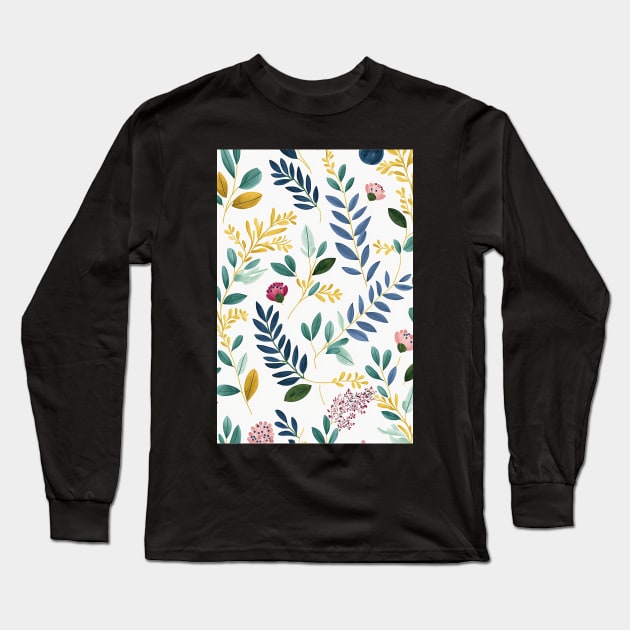 Floral Garden Botanical Print with Spring Flowers and Leaves Long Sleeve T-Shirt by FloralFancy